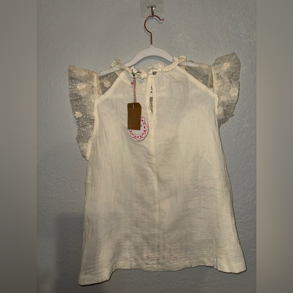 NWT Beautiful Cream Sheer lacing linen feel Ruffle Blouse - Picture 2 of 10
